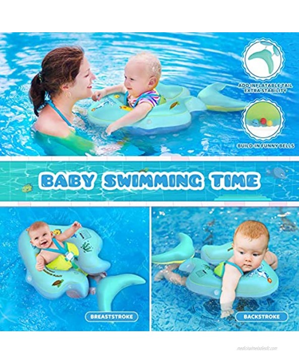 No Flip Over Baby Pool Float with Canopy UPF50+ Sun Protection Inflatable Baby Float with Sponge Safety Support Bottom Fun Gifts Water Toys Accessories Baby Swim Floats for Pool 3-36 Months