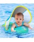 No Flip Over Baby Pool Float with Canopy UPF50+ Sun Protection Inflatable Baby Float with Sponge Safety Support Bottom Fun Gifts Water Toys Accessories Baby Swim Floats for Pool 3-36 Months