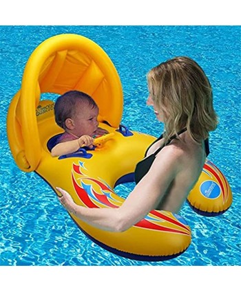 Parent-Child Inflatable Swimming Ring Baby Floats for Pool with Canopy Car Shaped Baby Swim Float Boat with Sunshade Safty Seat Removable Sunblock Canopy