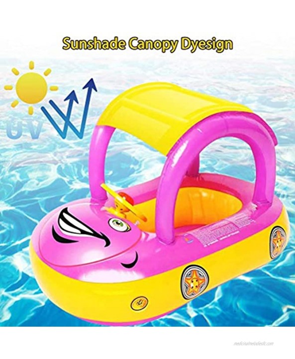 T.Y.G.F Baby Inflatable Pool Float with Canopy Thick PVC Car Shaped Swim Float Boat with Sunshade Swim Ring Pool for Baby Kids Summer Beach Outdoor Play