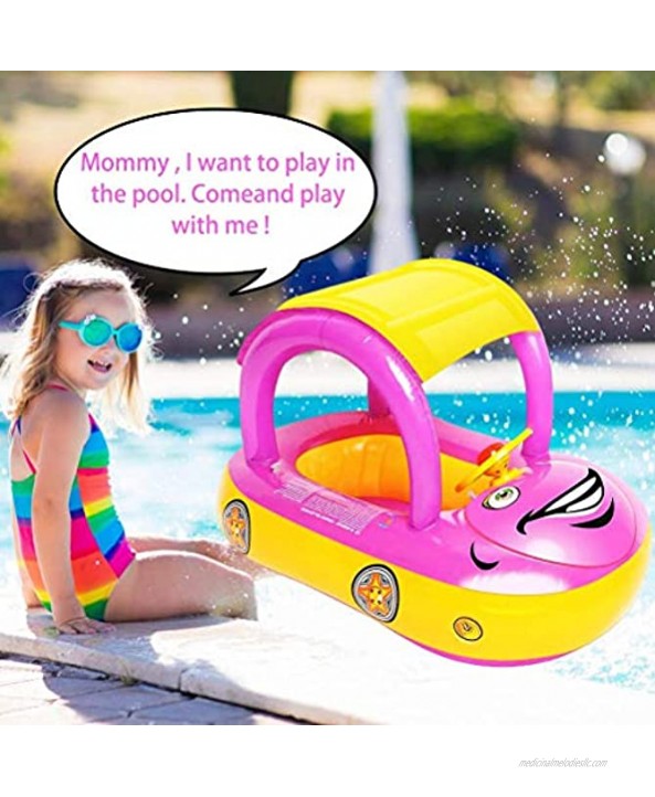 T.Y.G.F Baby Inflatable Pool Float with Canopy Thick PVC Car Shaped Swim Float Boat with Sunshade Swim Ring Pool for Baby Kids Summer Beach Outdoor Play