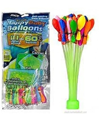 222 Quick Fill Water Balloons Rapid Self-Sealing Assorted Colors 2 Packs 111 Water Balloons per pack