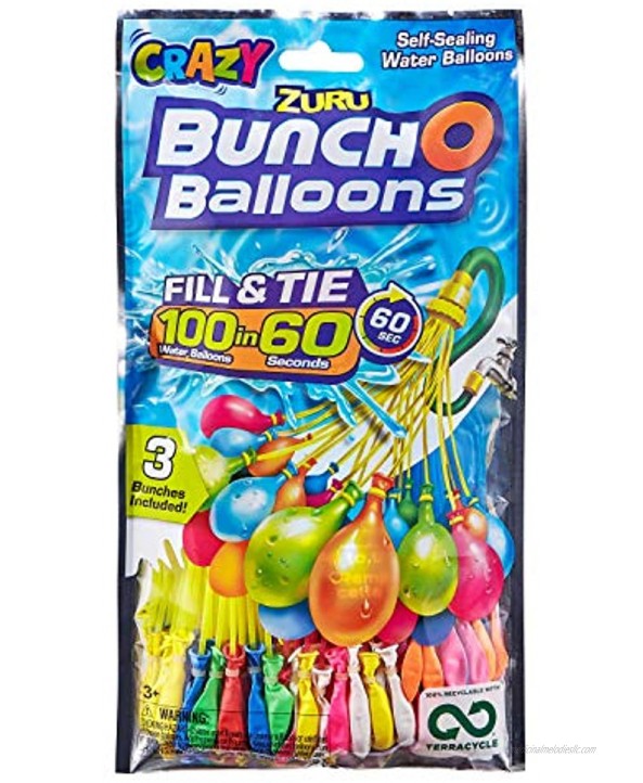 Bunch O Balloons 100 Rapid-Fill Crazy Color Water Balloons 3 Pack