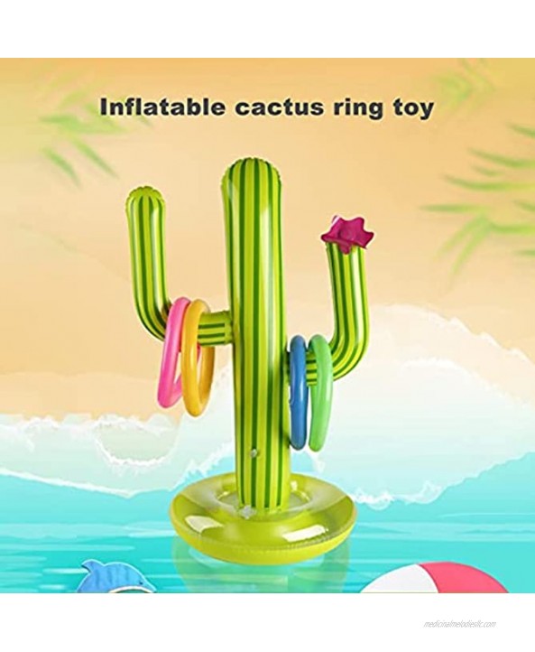 Cactus Swimming Pool Ring Toss Games Inflatable Pool Toys with 4 Ring Summer Family Outdoor Party Game Green