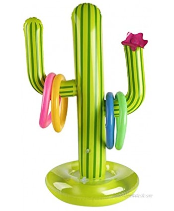 Cactus Swimming Pool Ring Toss Games Inflatable Pool Toys with 4 Ring Summer Family Outdoor Party Game Green