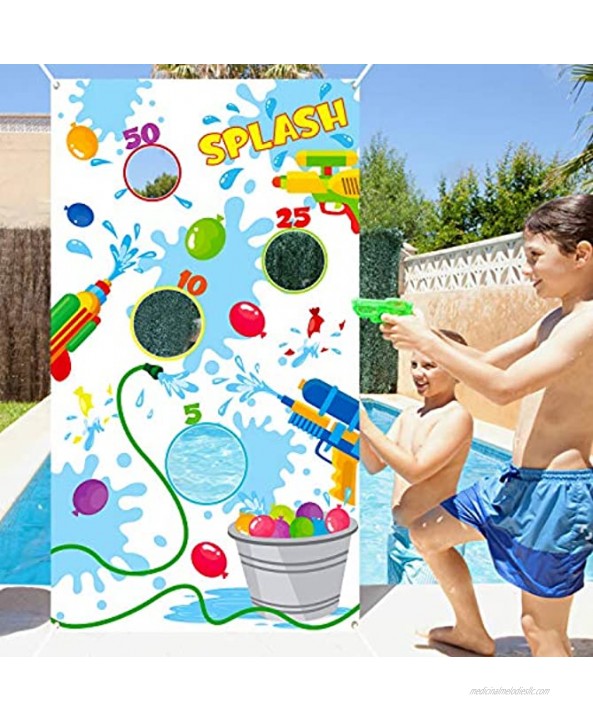 TICIAGA Toss Game Banner for Water Balloons 4 Score Holes Shooter Target for Water Gun Swimming Pool Fun Addition Toy for Throwing Water Bomb Summer Splash Fun for Kids Adults Pool Party Supplies