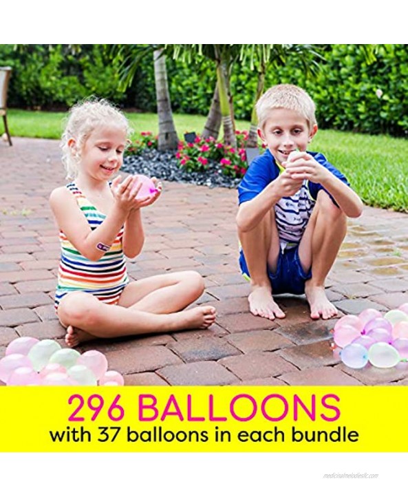 Toyzabo Water Balloons Quick Fill Bunch of Water Balloons Bulk Water Toys Rapid Fill Water Balloon Bunch Great Water Toy Water Balloon Filler Splash Out Fun 296 Water Balloons in 160 Seconds