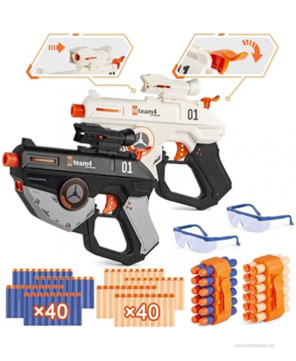 2 Pack Blaster Guns Boys Toys Blasters Guns with 80 Soft Foam Darts and Dart Clips for Nerf Gun Battles 2 Goggles and Scopes Compatible for Nerf Fortnite Guns Best Toy Guns for Shooting Practice