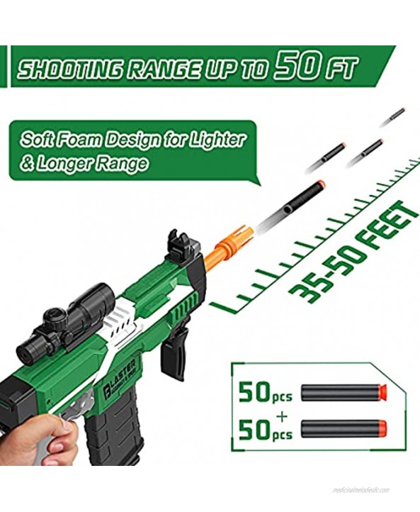 Automatic Toy Gun for Nerf Gun Bullets Minfex 50 FT Precision Shooting with 3 Burst Modes and 100Pcs Soft Darts Ideal Kids Toy Foam Blasters & Guns Gifts for Boys Girls Age 5 6 7 8 9 10 Years
