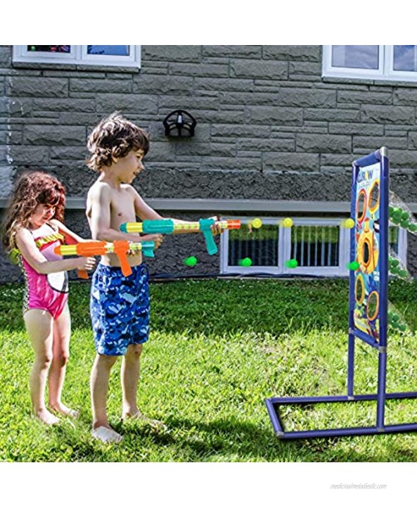 Clesea Shooting Game Toy for 5 6 7 8 9 10+ Years Olds Boys and Girls，2pk Foam Ball Popper Air Toy Guns with Standing Shooting Target 48 Foam Balls Indoor Activity Game Ideal Gift for Kids