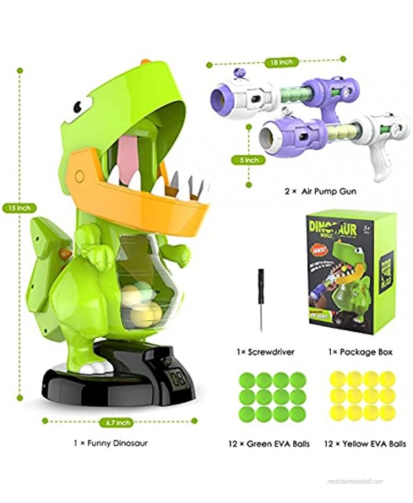 FANURY Dinosaur Shooting Games Toy for Kids 5 6 7 8 9 10+Year Old Shooting Target Practice Kids Toy with Sound LCD Score Record 2 Air Pump Toy Guns 24 Soft Foam Balls Gift Toys for Boys Girls