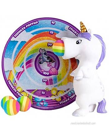 Hog Wild White Unicorn Popper Toy and Sticky Target Set Shoot Foam Balls Up to 20 Feet 4 Rainbow Balls Included Age 4+