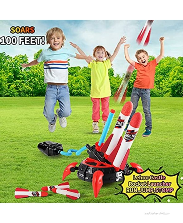 Lehoo Castle Air Rocket Toy Rocket Launcher for Kids Multiple Rockets Continual Launch Fun Outdoor Games with 6 Foam Rockets and Sturdy Stomp Launcher,STEM Gift for Boys Girls Age 4-12