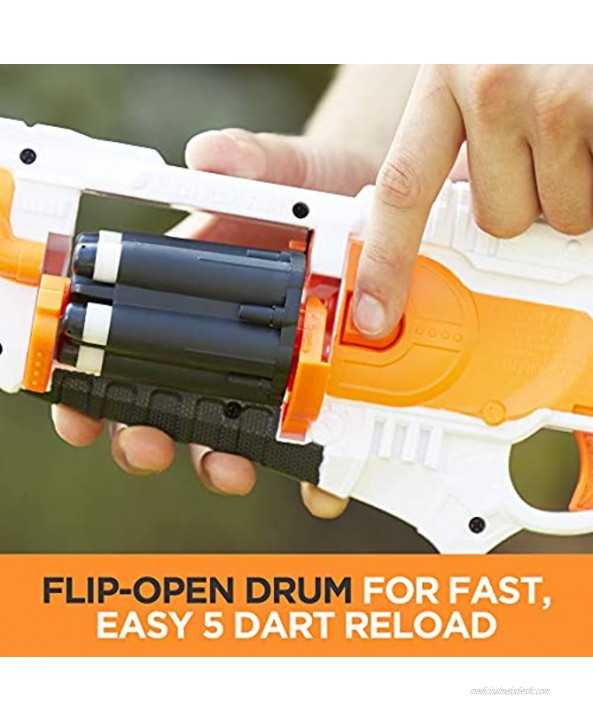 Longarm Nerf Doomlands Toy Blaster with Flip-Open Drum and 5 Official Nerf Doomlands Elite Darts for Kids Teens and Adults