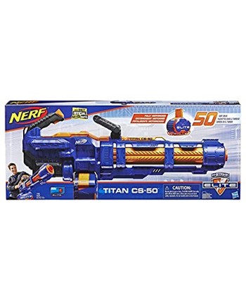 NERF Elite Titan CS-50 Toy Blaster -- Fully Motorized 50-Dart Drum 50 Official Elite Darts Spinning Barrel -- for Kids Teens Adults