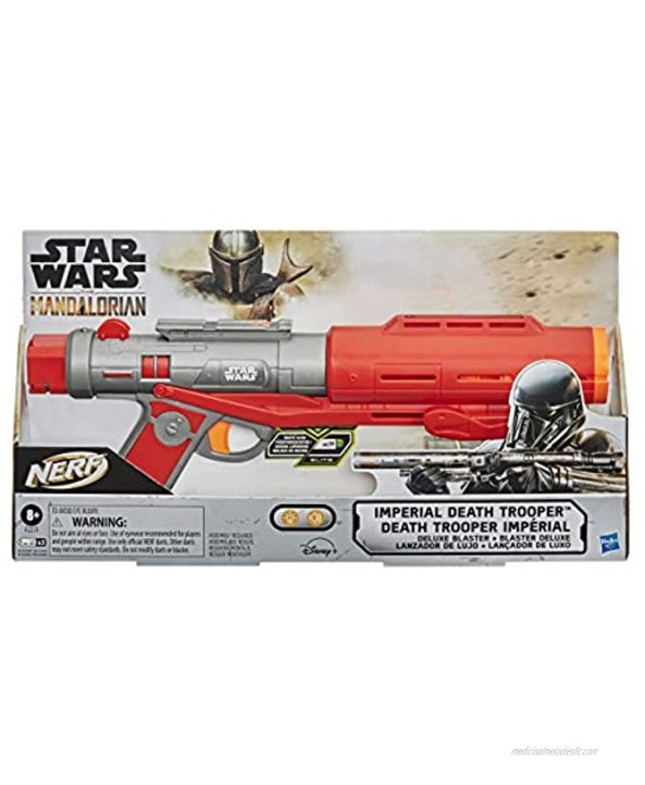 NERF Star Wars Imperial Death Trooper Deluxe Dart Blaster The Mandalorian Blaster Sounds Light Effects 3 Glow-in-The-Dark Darts