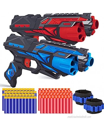 POKONBOY 2 Pack Blaster Toy Guns for Boys Compatible with Nerf Guns Darts 6-Dart Rotating Barrel Foam Bullets Hand Gun Toys with 80 Refill Darts and 2 Wristbands Gifts for 5 6 7 8 9 10 Years Kids