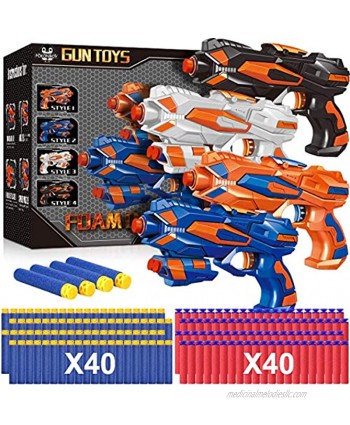 POKONBOY 4 Pack Blaster Guns Compatible with Nerf Guns Bullets Toy Guns for Boys Girls with 80 Pack Foam Refill Darts Hand Gun Toys for 6+ Year Old Kids Birthday Christmas