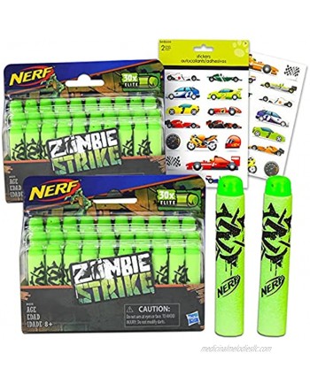 NERF Zombie Strike Dart Refill for Kids Boys ~ 60 Zombie Strike Darts for NERF Zombie Strike Shooters Party Supplies Party Favors with Racecar Stickers NERF Zombie Darts Bulk