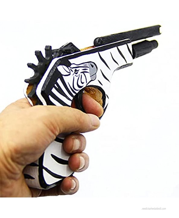 SUNNYHILL Wooden Rubber Band Gun Handmade Creative Painted Animal Pattern with 100+ Rubber Bands per Set 9 Inches Length Zebra