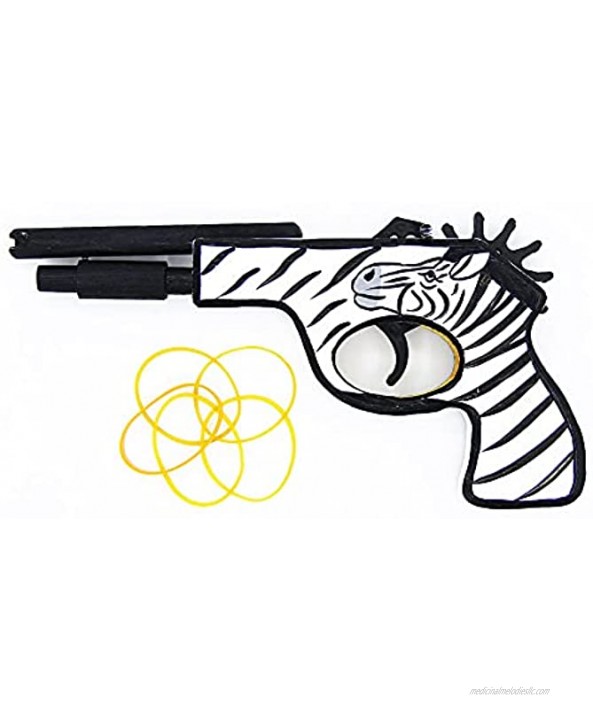 SUNNYHILL Wooden Rubber Band Gun Handmade Creative Painted Animal Pattern with 100+ Rubber Bands per Set 9 Inches Length Zebra