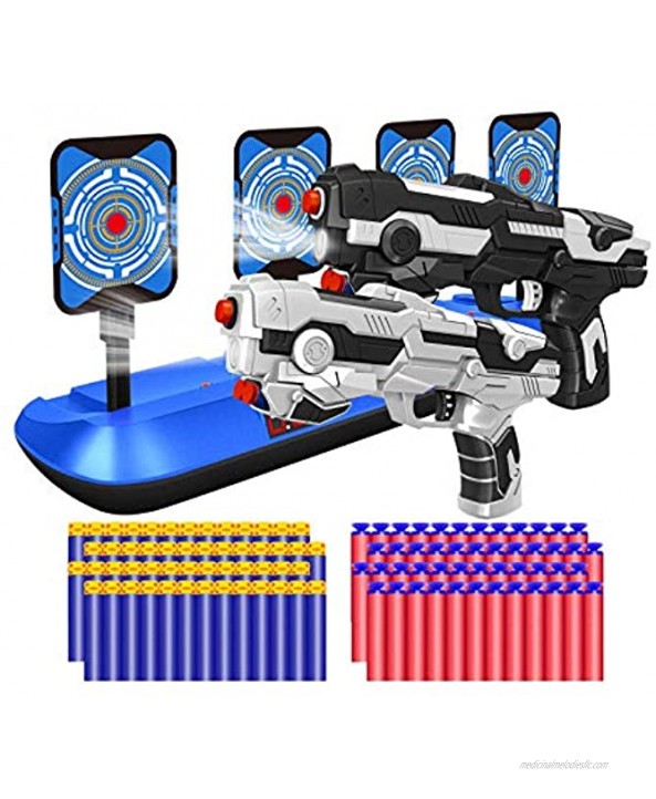 2 Pack Blaster Toy Guns Darts Gun Boys & Electric Shooting Target Boy Toy Guns with 80 Pcs Soft Foam Bullet for Kids Birthday Gifts Party for 6 7 8 9 Year Old Boys White & Black