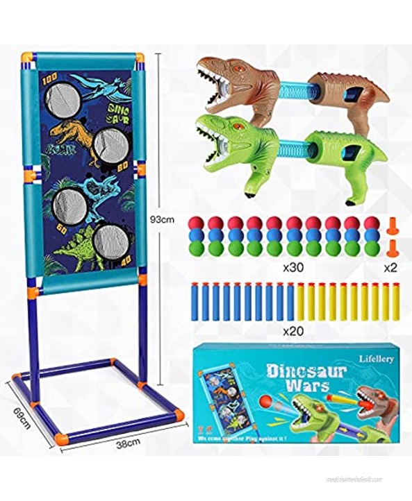 Dinosaur Shooting Game Toys for Age 5 6 7 8,9,10+ Years Old Kids 2pk Foam Ball Popper Air Guns Shooting Target & 30 Foam Balls & 20 Bullets Ideal Gift for Kids Compatible with Nerf Toy Guns