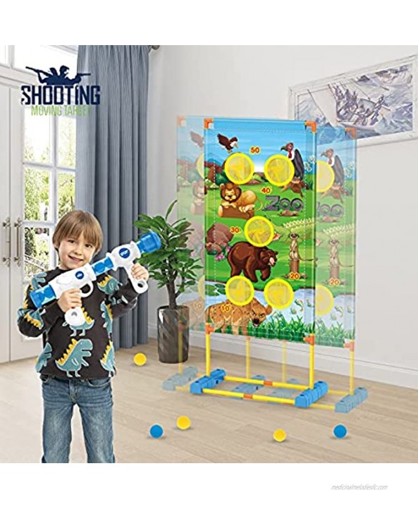 Dollox Shooting Games Moving Shooting Target Toys for 6 7 8 9 10 Year Old Boys Girls with 2pk Foam 24 Foam Balls Indoor Outdoor Activity Air Gun Toy Birthday Gift for Boys Compatible with Nerf Gun