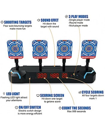 JELOSO Electronic Shooting Targets Digital Scoring Shooting Games with Foam Dart Toy Guns 4 Auto Reset Targets Toys for 6 7 8 9 10 11 12 Year Old Kids Boys Girls for Nerf Guns Toys