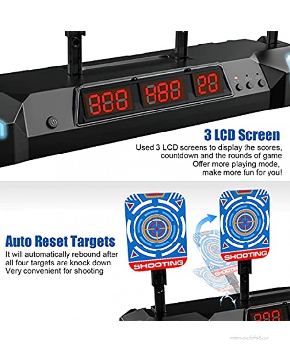 JELOSO Electronic Shooting Targets Digital Scoring Shooting Games with Foam Dart Toy Guns 4 Auto Reset Targets Toys for 6 7 8 9 10 11 12 Year Old Kids Boys Girls for Nerf Guns Toys