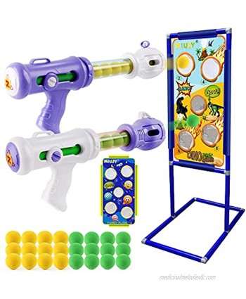 MIUJY Gun Toys Gifts Shooting Games Toy for Age 5,6,7,8,9,10+ Years Old Kids Boys 2 Foam Ball Popper Air Guns & Shooting Target & 24 Foam Balls Ideal Gift Compatible with Nerf Toy Guns