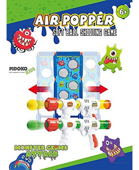Pidoko Kids Moving Targets Shooting Game 2pk Air Popper Guns with 30 Foam Balls Gifts Toys for Age 6 7 8 9 10+ Years Old Boys Girls Compatible with Nerf