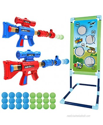 Shooting Game Toy for 5 6 7 8 9 10+ Years Olds Boys and Girls,2pk Foam Ball Popper Air Toy Guns with Standing Shooting Target,24 Foam Balls Indoor Activity Game for Kids Compatible with Nerf Toys