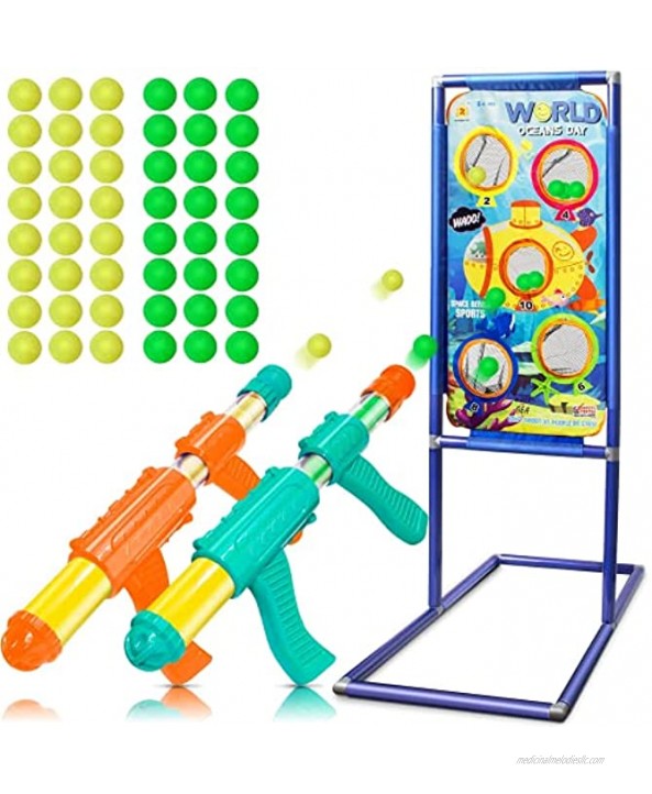 Shooting Game Toy for 5 6 7 8 9 10+ Years Olds Boys and Girls，2pk Foam Ball Popper Air Toy Guns with Standing Shooting Target 48 Foam Balls Indoor Activity Game Ideal Gift for Kids