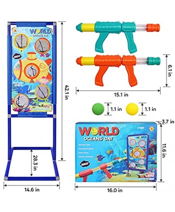 ThinkMax Shooting Game Toy for 5 6 7 8 9 10+ Years Olds Boys Girls 2 Foam Ball Popper Air Toy Guns with Standing Shooting Target and 48 Foam Balls Indoor Outdoor Activity Game for Kids