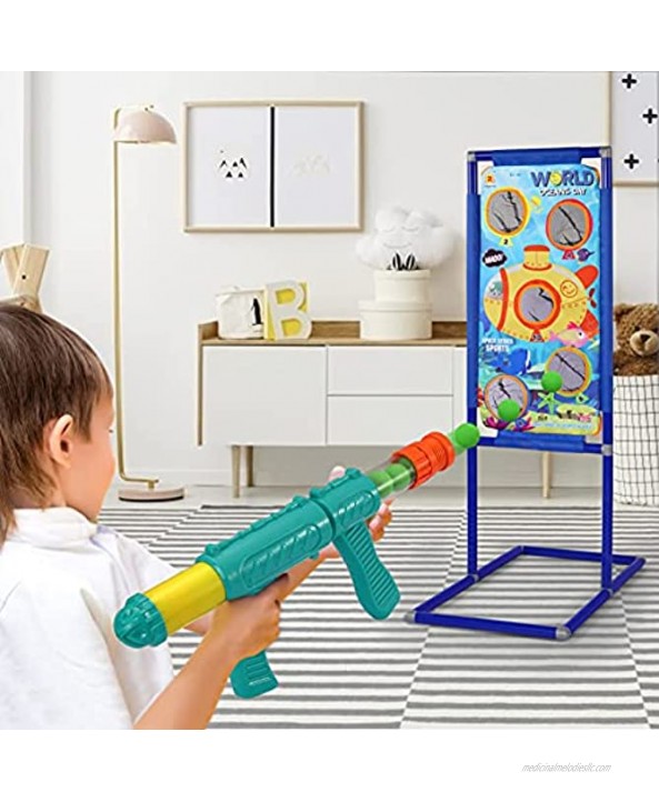ThinkMax Shooting Game Toy for 5 6 7 8 9 10+ Years Olds Boys Girls 2 Foam Ball Popper Air Toy Guns with Standing Shooting Target and 48 Foam Balls Indoor Outdoor Activity Game for Kids