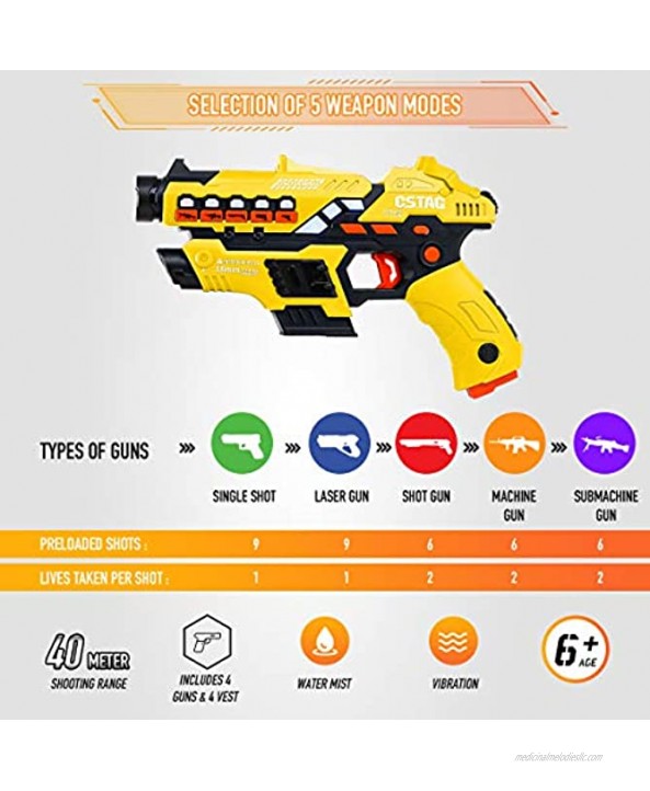VATOS Laser Tag Set with Spray Function and LED Display Screen Set of 4 Laser Tag Gun with Vests for Kids Teenager Adults Family Group Fun Toy for 6 7 8 9 10 11 12+ Boys Girls