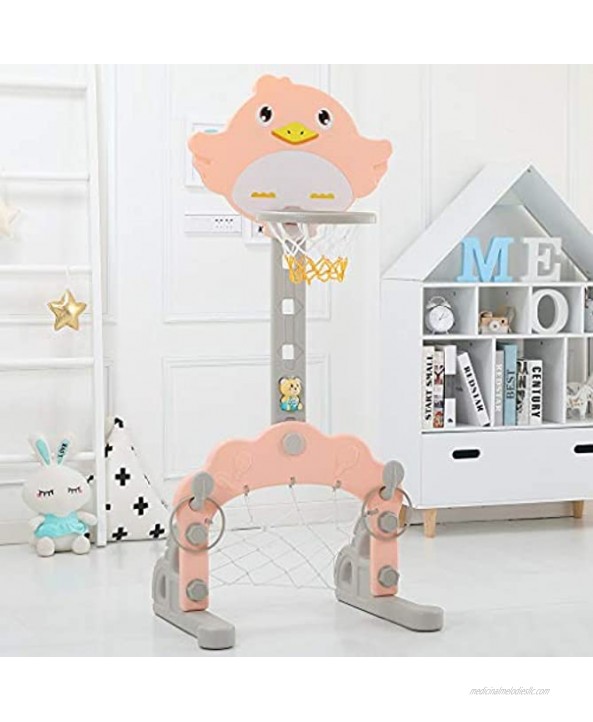 3-in-1 Kids Basketball Hoop Soccer Goal Ring Toss Playset Adjustable Height Toy Basketball Football Ring Toss Game Sets for Indoor Outdoor for Toddler
