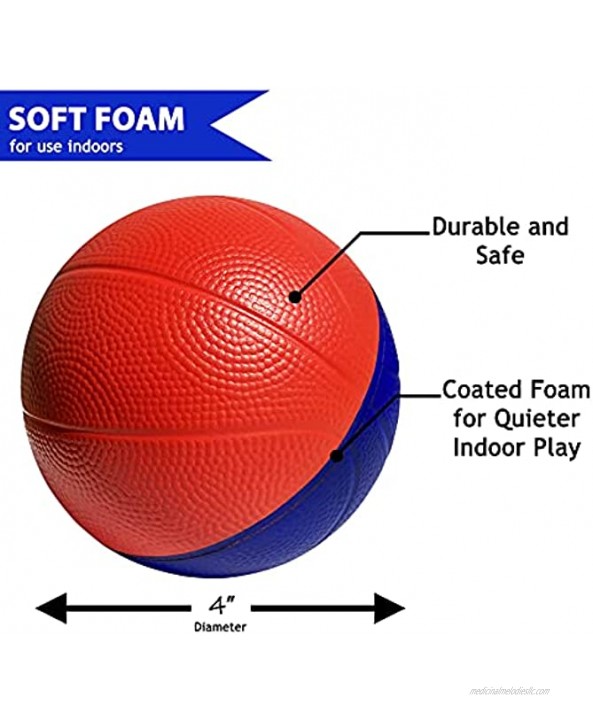 4 Mini Foam Basketball for Over The Door Mini Hoop Basketball Games 2 Pack | Safe & Quiet Small Basketball for Nerf Basketball Hoops and Other Mini Basketball Hoop Sets Red Blue