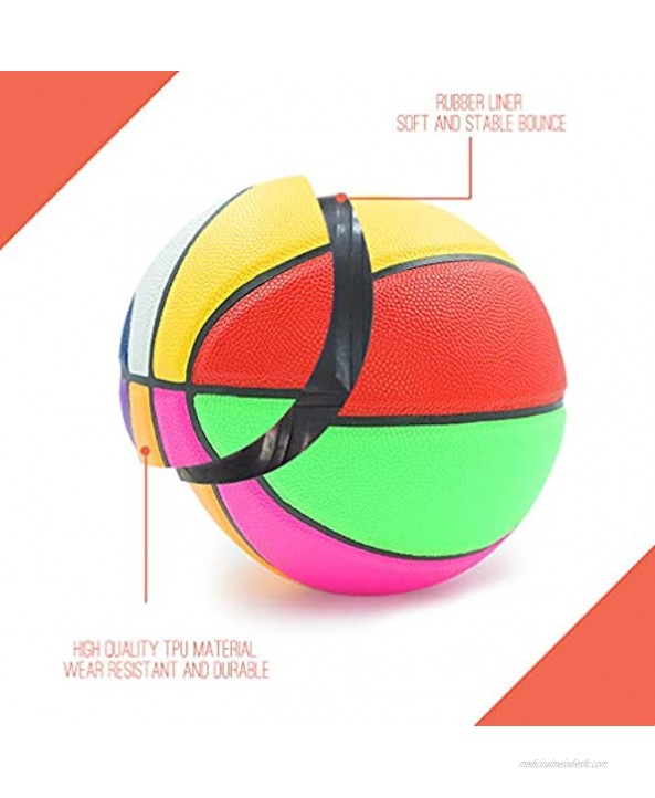 Aoneky Rubber Size 3 Size 5 Basketball Colorful Rainbow Ball for Kids Aged 3-10 Years Old Girls Boys Mini Sport Ball Toy Ball Pump Included