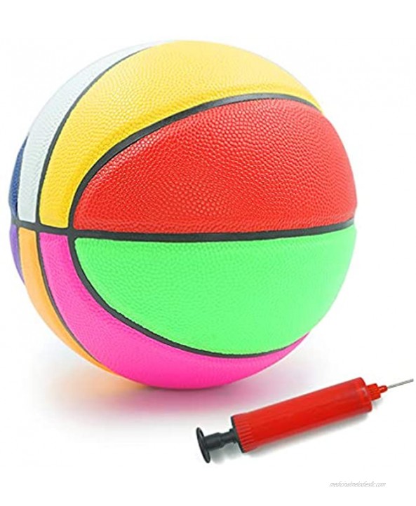 Aoneky Rubber Size 3 Size 5 Basketball Colorful Rainbow Ball for Kids Aged 3-10 Years Old Girls Boys Mini Sport Ball Toy Ball Pump Included