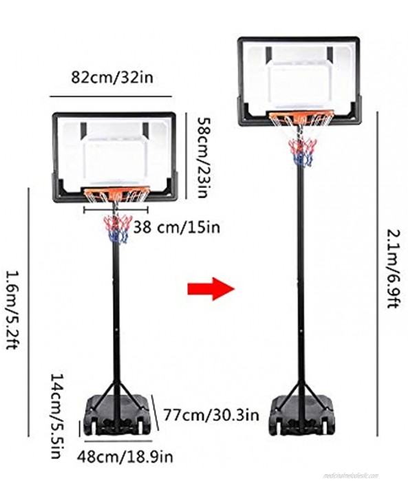 Basketball Hoop Heavy Duty Steel Pipe Nylon and PVC Portable Basketball Stand Removeable Basketball Hoop 62.4-82.8 inch Height Adjustable Stand Great for Boys and Girls Indoor Outdoor Activities