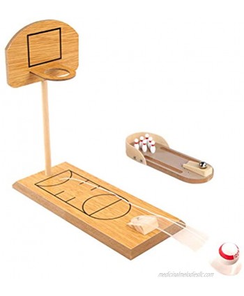 BESTOYARD 2 Sets Mini Desktop Bowling Toy and Basketball Game Throwing Ball Desktop Game Set Interactive Educational Toy Wooden Shooting Toy for Party Supplies