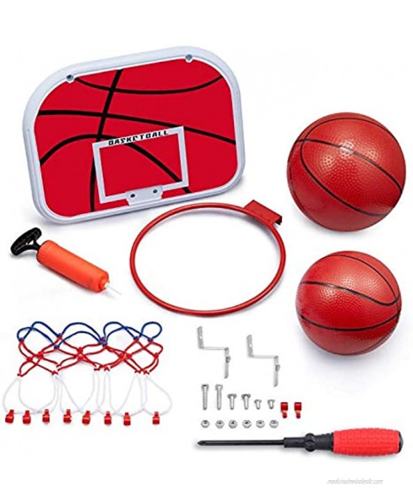 BESTTY Mini Basketball Hoop Set 13.4''x9.8'' Backboard Backboard with Metal Rim and Hanging Basketball Board Toy with 2PCS Toy Basketballs and Air Pump