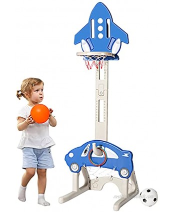 Costzon Basketball Hoop for Kids,  3-in-1 Toddler Sports Activity Center with Adjustable Height, Indoor Outdoor Basketball Soccer Goal Ring Toss Game Play Set for Toddler Baby Infant Rocket