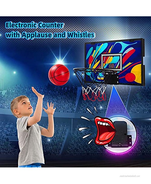 GUGUGO Graffiti Indoor Mini Basketball Hoop with Electronic Scoreboard & 3 Balls for Kids and Adults Portable Over The Door Basketball Set Basketball Toy Gifts for Boys Girls Teens