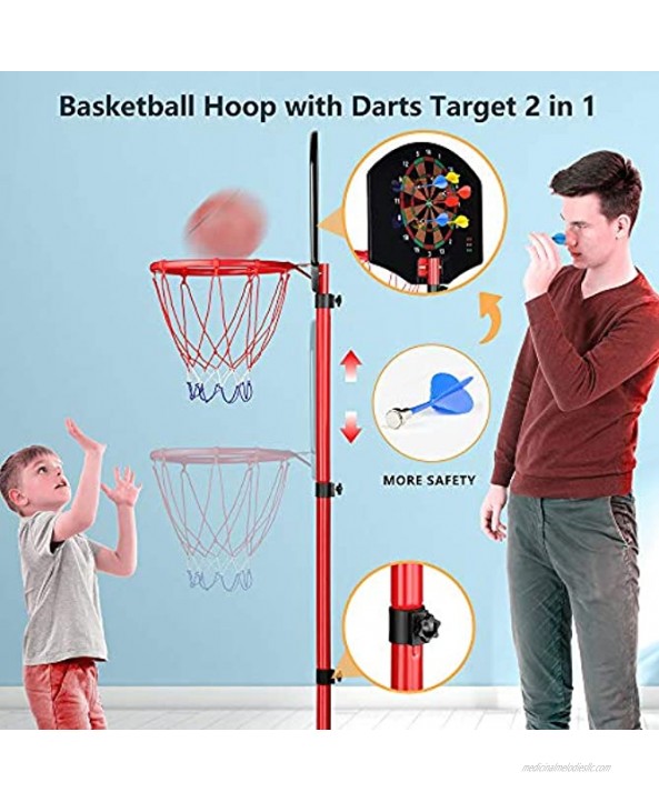 KAMDHENU Basketball Hoop Kids Toy Basketball Hoop with Darts Target 2 in 1 with Height-Adjustable 3.2ft-6.2ft Portable Basketball Hoop Indoor and Outdoor Activities for Kids Age 3-8