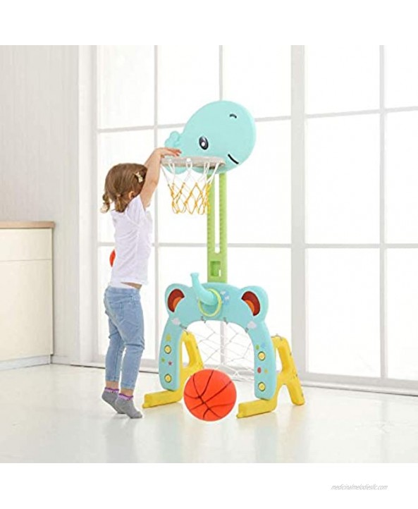 Kids Basketball Hoop Set 3 in 1 Sports Activity Center Grow-to-Pro Adjustable Basketball Toy for Indoor & Outdoor Best Gift for Kids Blue