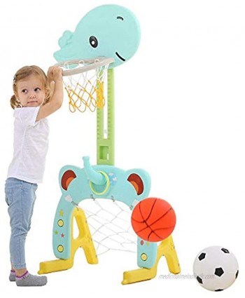 Kids Basketball Hoop Set 3 in 1 Sports Activity Center Grow-to-Pro Adjustable Basketball Toy for Indoor & Outdoor Best Gift for Kids Blue