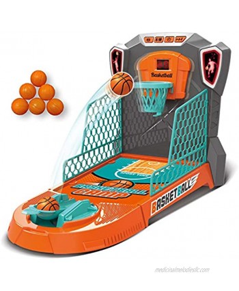 KUARLUBI Basketball Shooting Game Toy Desktop Table Basketball Games Set with Basketball Court Move Basket Light and Score Fun Sports Novelty Toy for Birthday Gifts